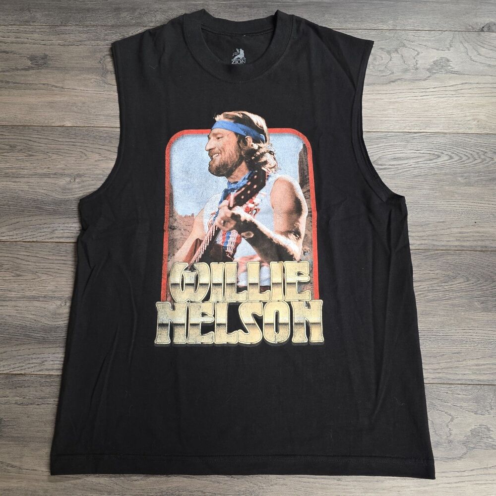 Men's Black Willie Nelson Graphic Racerback Tank Top M